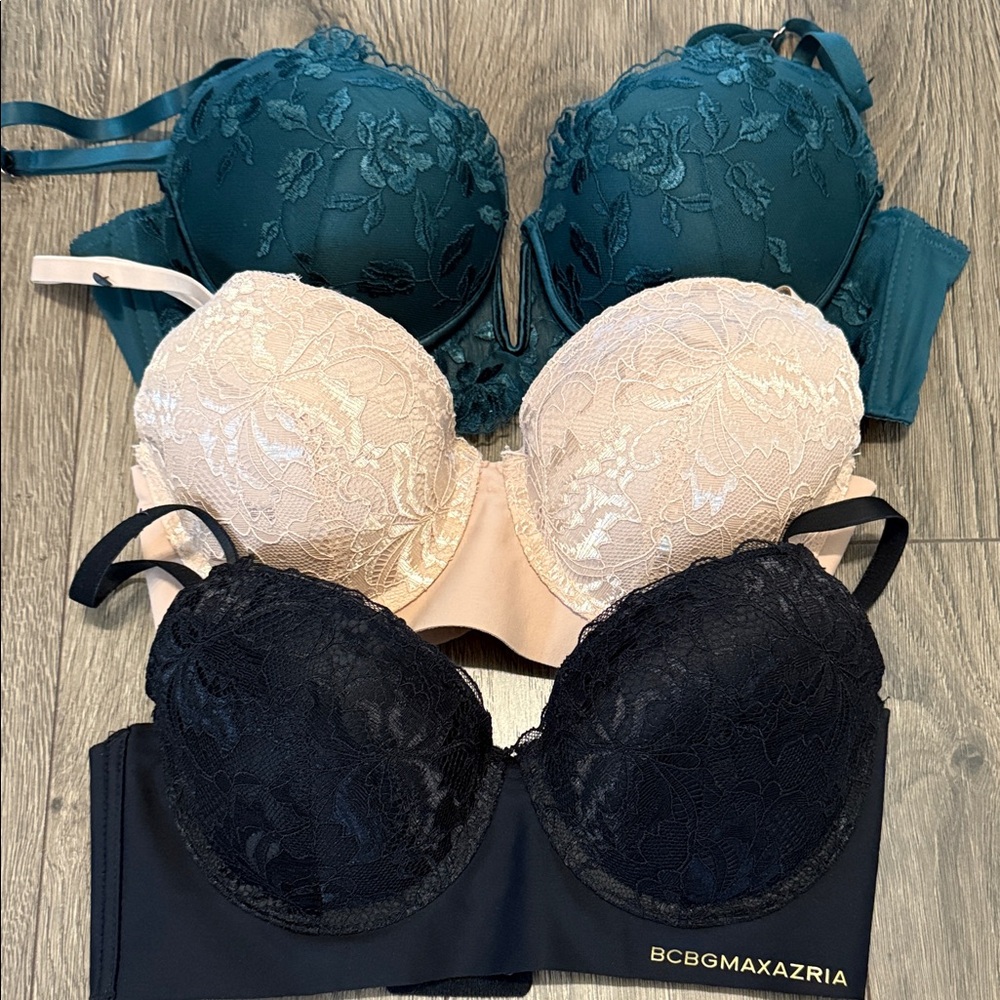 BCBGMaxAzria Women's Lace Bra Trio - Black, Cream, Teal